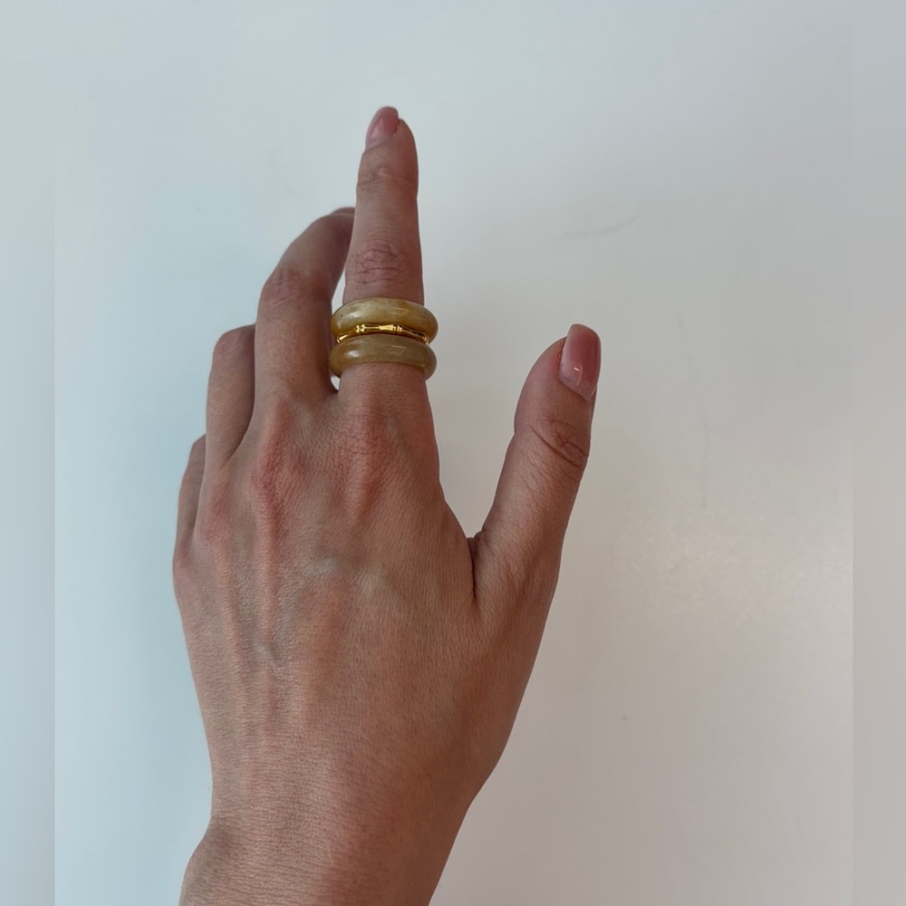 Stone Trilogy Stack Yellow Jade Ring Set Of 3 Ban… - image 2